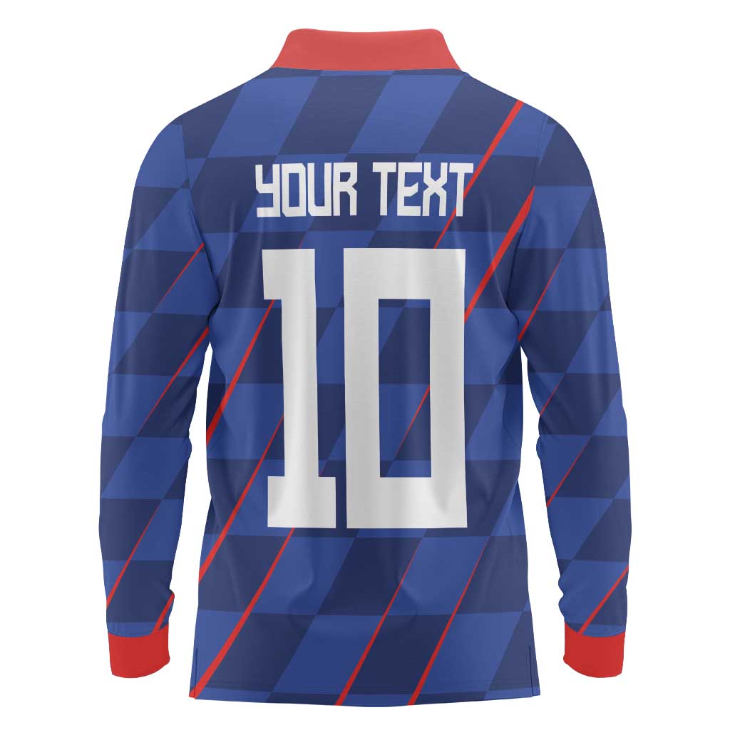 Custom Croatia National Football Long Sleeve Polo Shirt The Checkered Blue Version - Wonder Print Shop