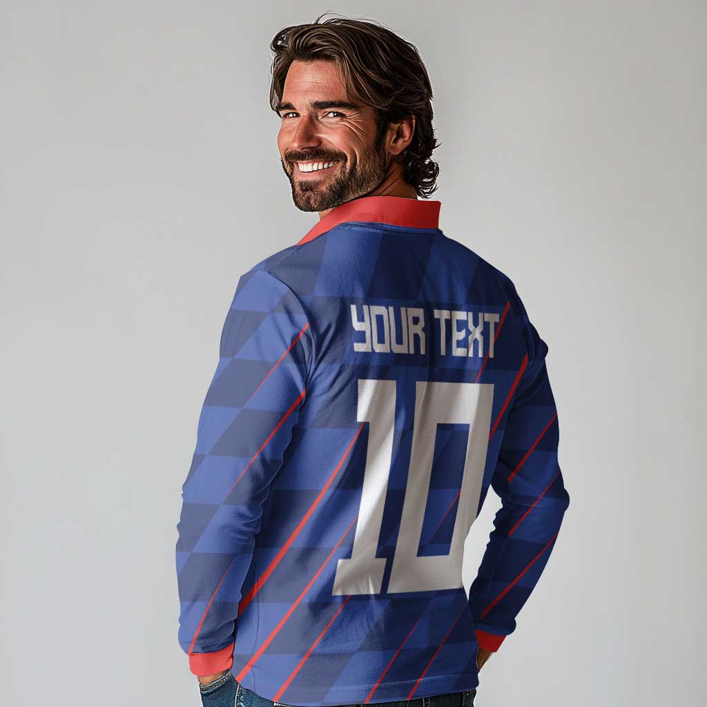Custom Croatia National Football Long Sleeve Polo Shirt The Checkered Blue Version - Wonder Print Shop
