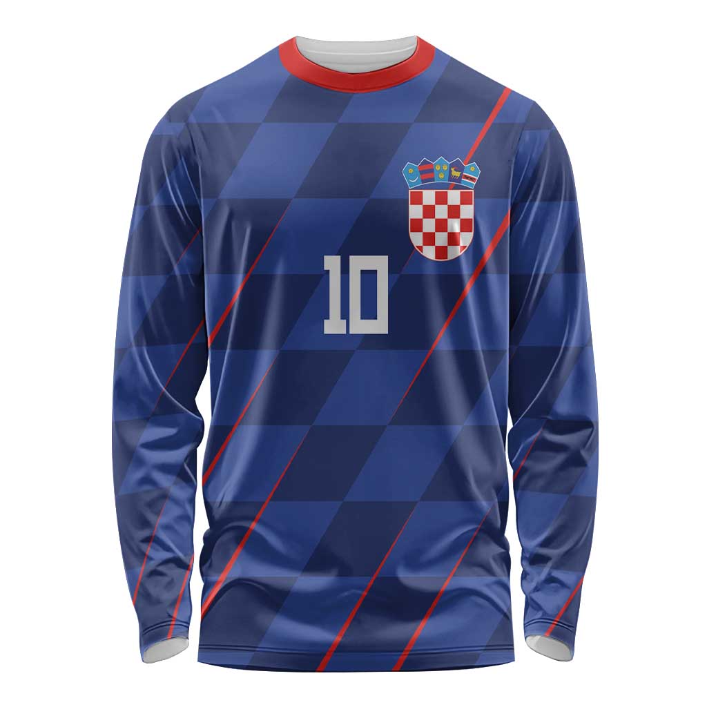 Custom Croatia National Football Long Sleeve Shirt The Checkered Blue Version - Wonder Print Shop