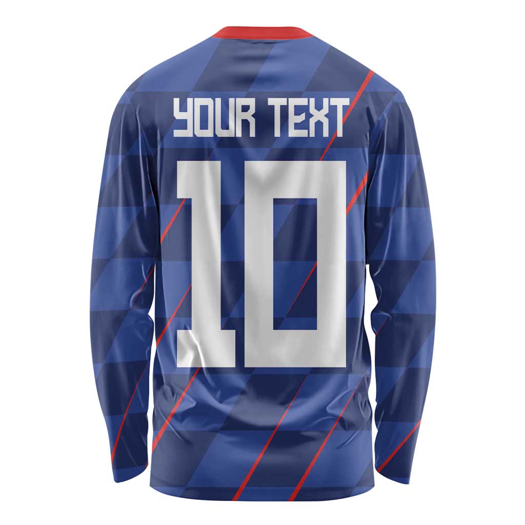 Custom Croatia National Football Long Sleeve Shirt The Checkered Blue Version - Wonder Print Shop