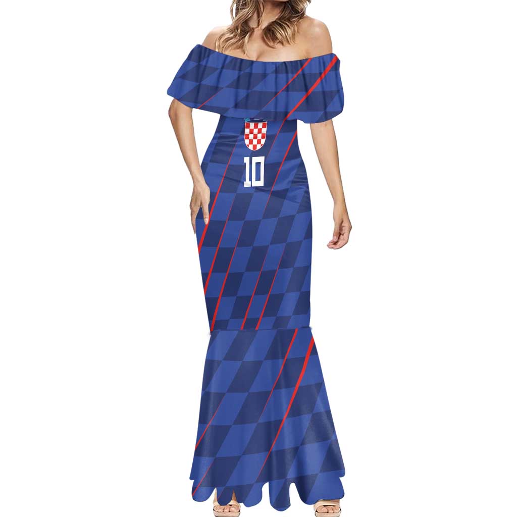 Custom Croatia National Football Mermaid Dress The Checkered Blue Version - Wonder Print Shop