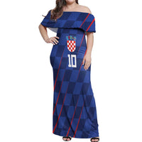 Custom Croatia National Football Off Shoulder Maxi Dress The Checkered Blue Version - Wonder Print Shop