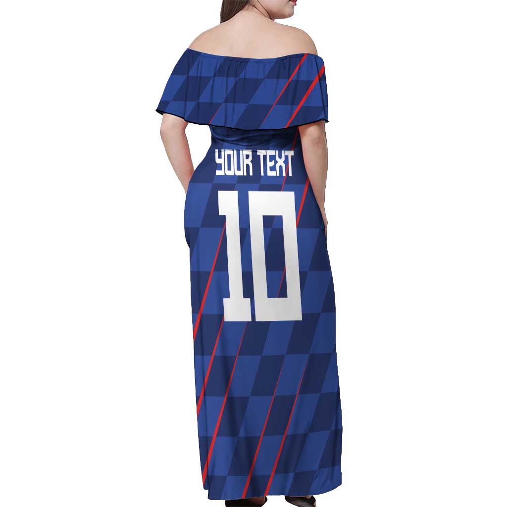 Custom Croatia National Football Off Shoulder Maxi Dress The Checkered Blue Version - Wonder Print Shop