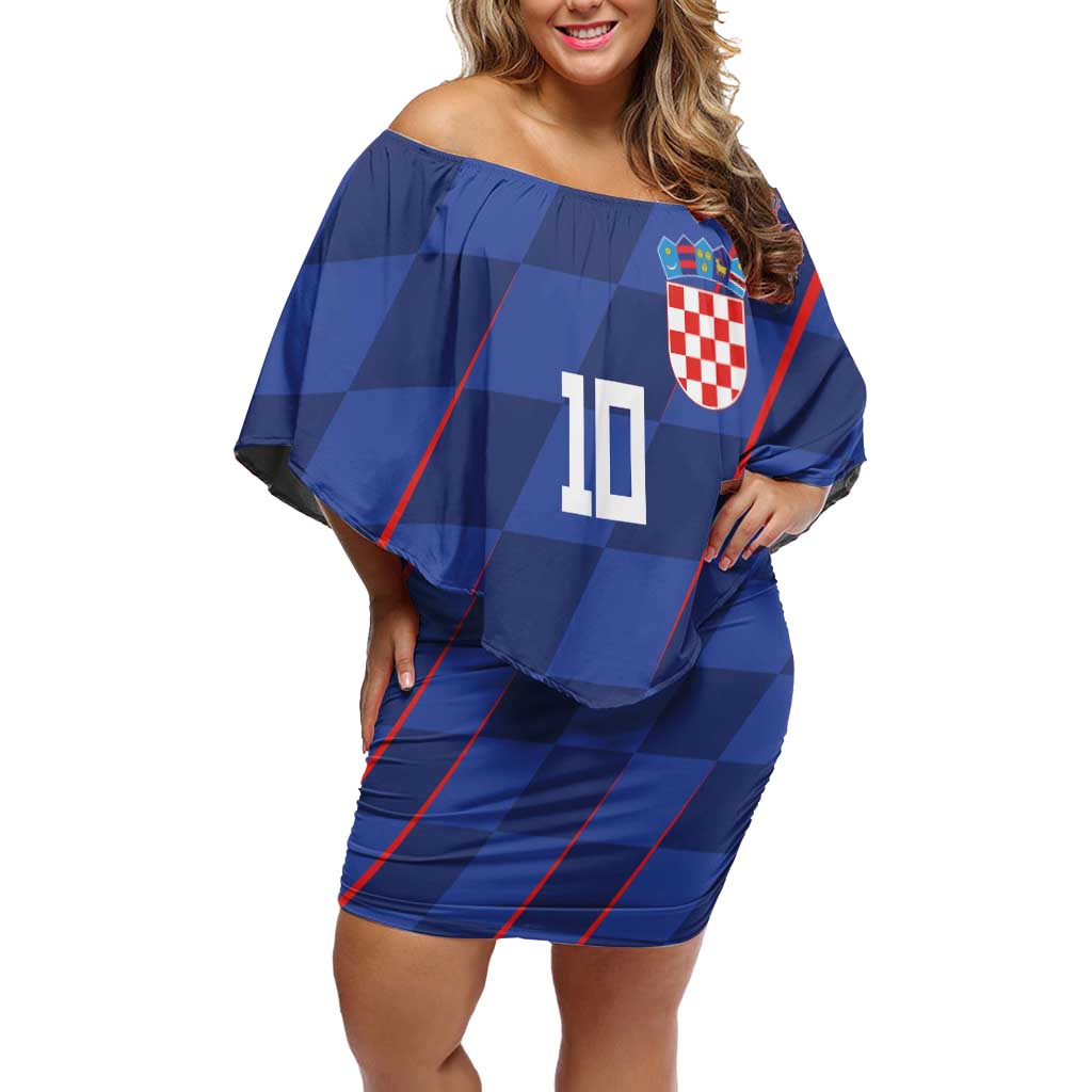 Custom Croatia National Football Off Shoulder Short Dress The Checkered Blue Version - Wonder Print Shop