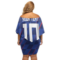 Custom Croatia National Football Off Shoulder Short Dress The Checkered Blue Version - Wonder Print Shop