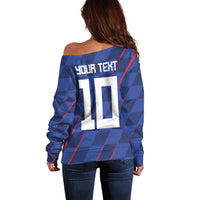 Custom Croatia National Football Off Shoulder Sweater The Checkered Blue Version - Wonder Print Shop