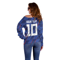 Custom Croatia National Football Off Shoulder Sweater The Checkered Blue Version - Wonder Print Shop