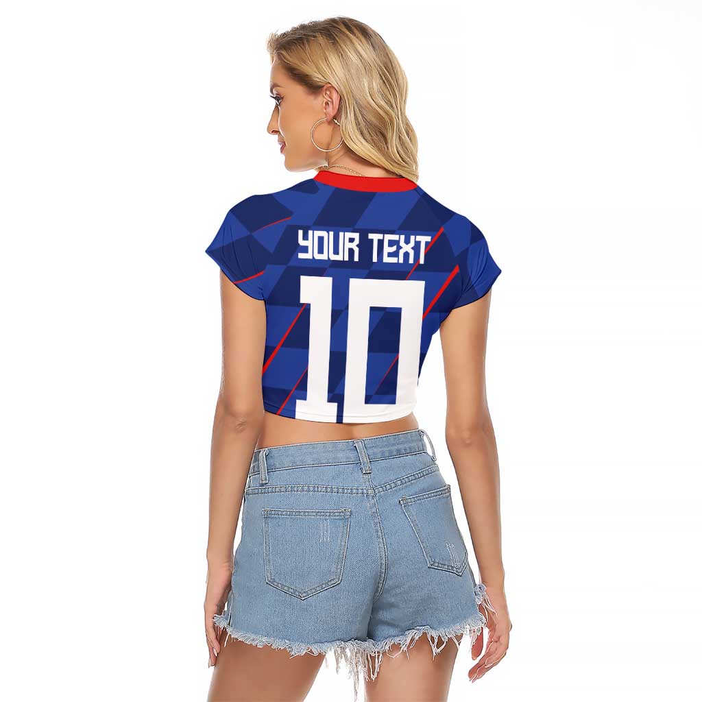 Custom Croatia National Football Raglan Cropped T Shirt The Checkered Blue Version - Wonder Print Shop