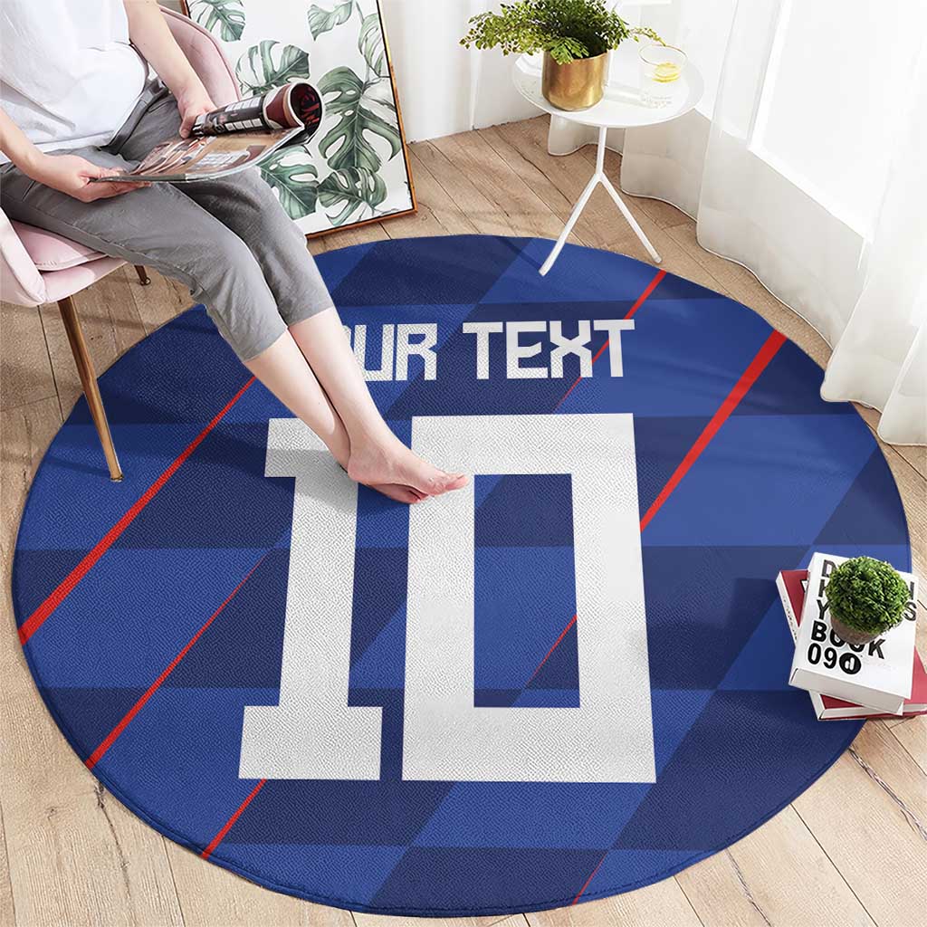 Custom Croatia National Football Round Carpet The Checkered Blue Version - Wonder Print Shop