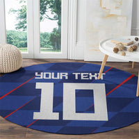 Custom Croatia National Football Round Carpet The Checkered Blue Version - Wonder Print Shop