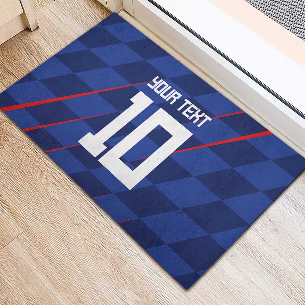 Custom Croatia National Football Rubber Doormat The Checkered Blue Version - Wonder Print Shop