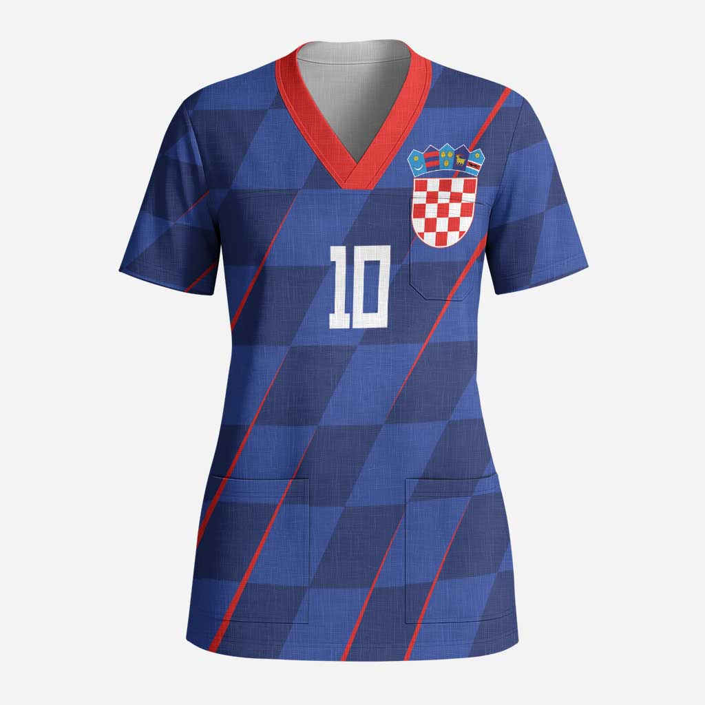 Custom Croatia National Football Scrub Top The Checkered Blue Version - Wonder Print Shop