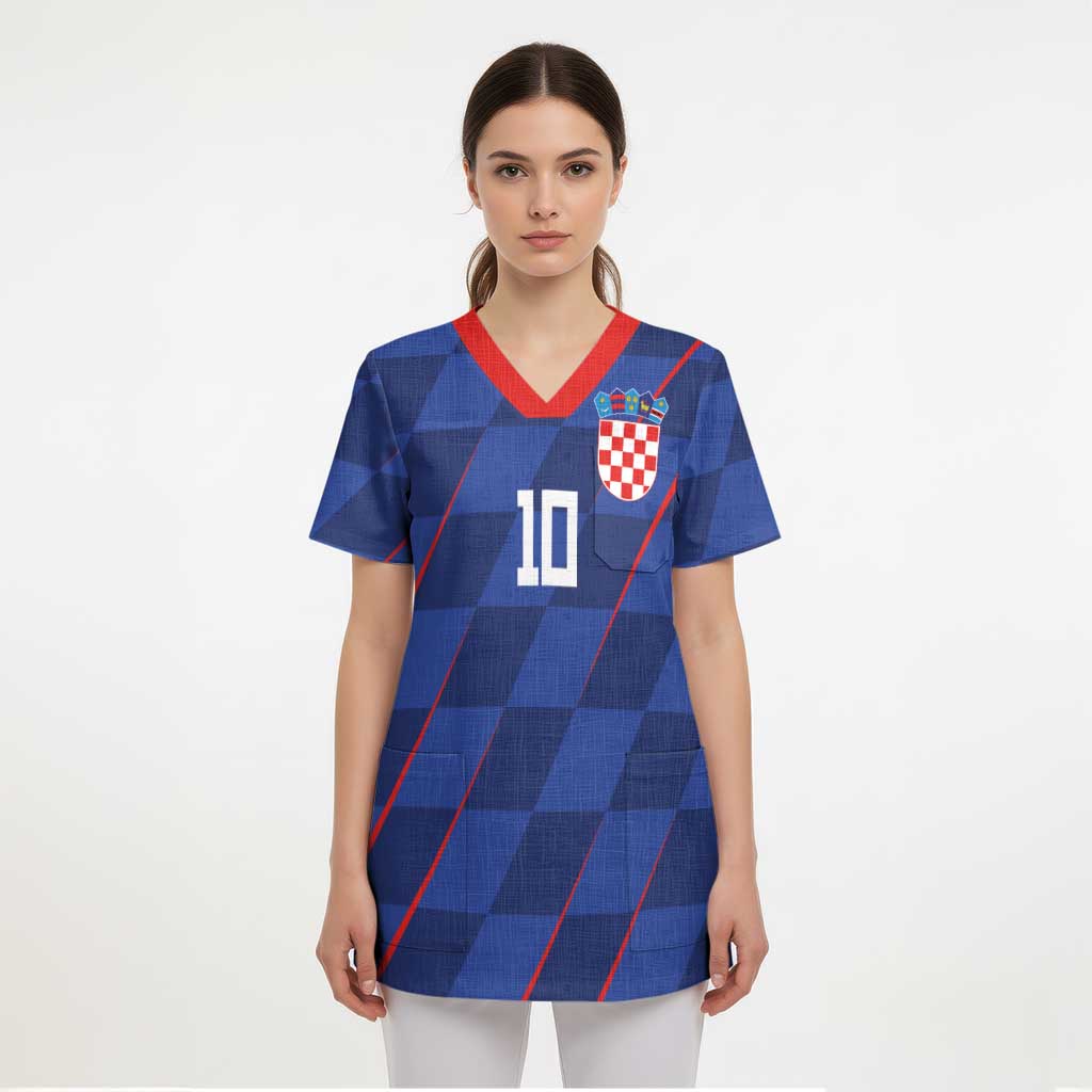 Custom Croatia National Football Scrub Top The Checkered Blue Version - Wonder Print Shop
