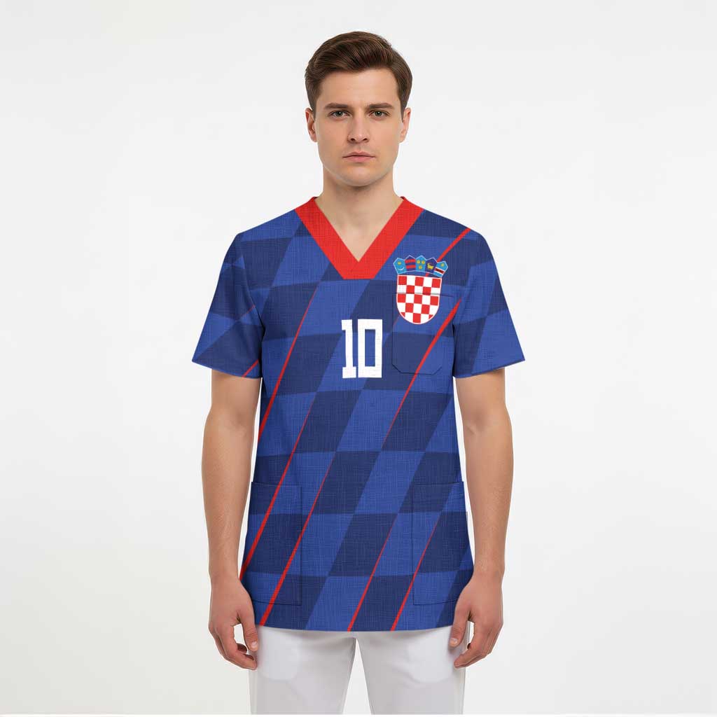Custom Croatia National Football Scrub Top The Checkered Blue Version - Wonder Print Shop