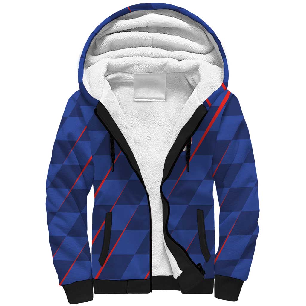 Custom Croatia National Football Sherpa Hoodie The Checkered Blue Version - Wonder Print Shop