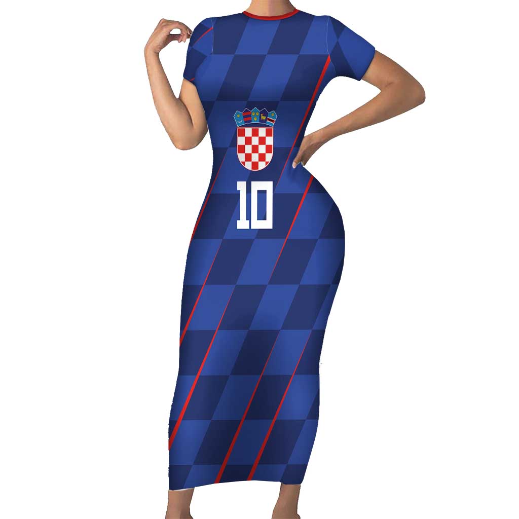 Custom Croatia National Football Short Sleeve Bodycon Dress The Checkered Blue Version - Wonder Print Shop