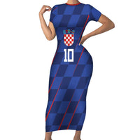 Custom Croatia National Football Short Sleeve Bodycon Dress The Checkered Blue Version - Wonder Print Shop