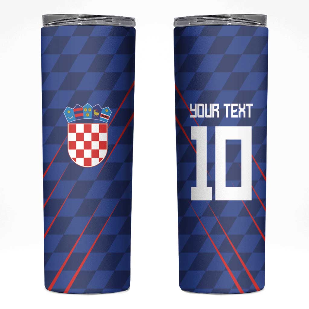 Custom Croatia National Football Skinny Tumbler The Checkered Blue Version - Wonder Print Shop