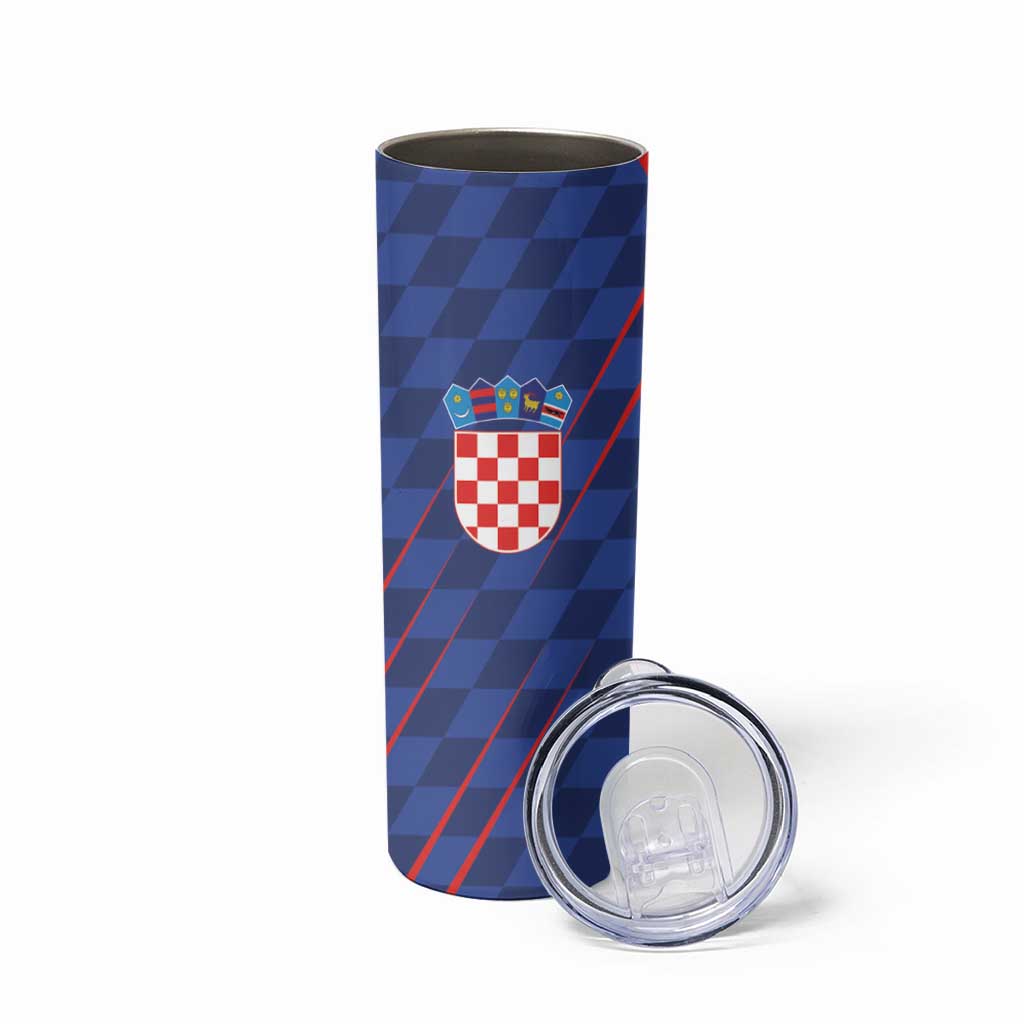 Custom Croatia National Football Skinny Tumbler The Checkered Blue Version - Wonder Print Shop