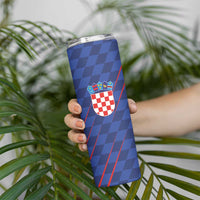 Custom Croatia National Football Skinny Tumbler The Checkered Blue Version - Wonder Print Shop