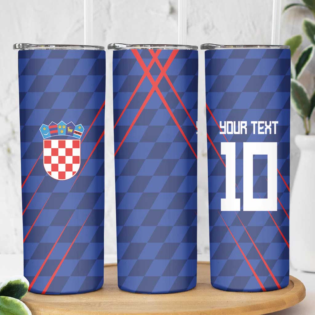 Custom Croatia National Football Skinny Tumbler The Checkered Blue Version - Wonder Print Shop