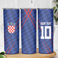 Custom Croatia National Football Skinny Tumbler The Checkered Blue Version - Wonder Print Shop