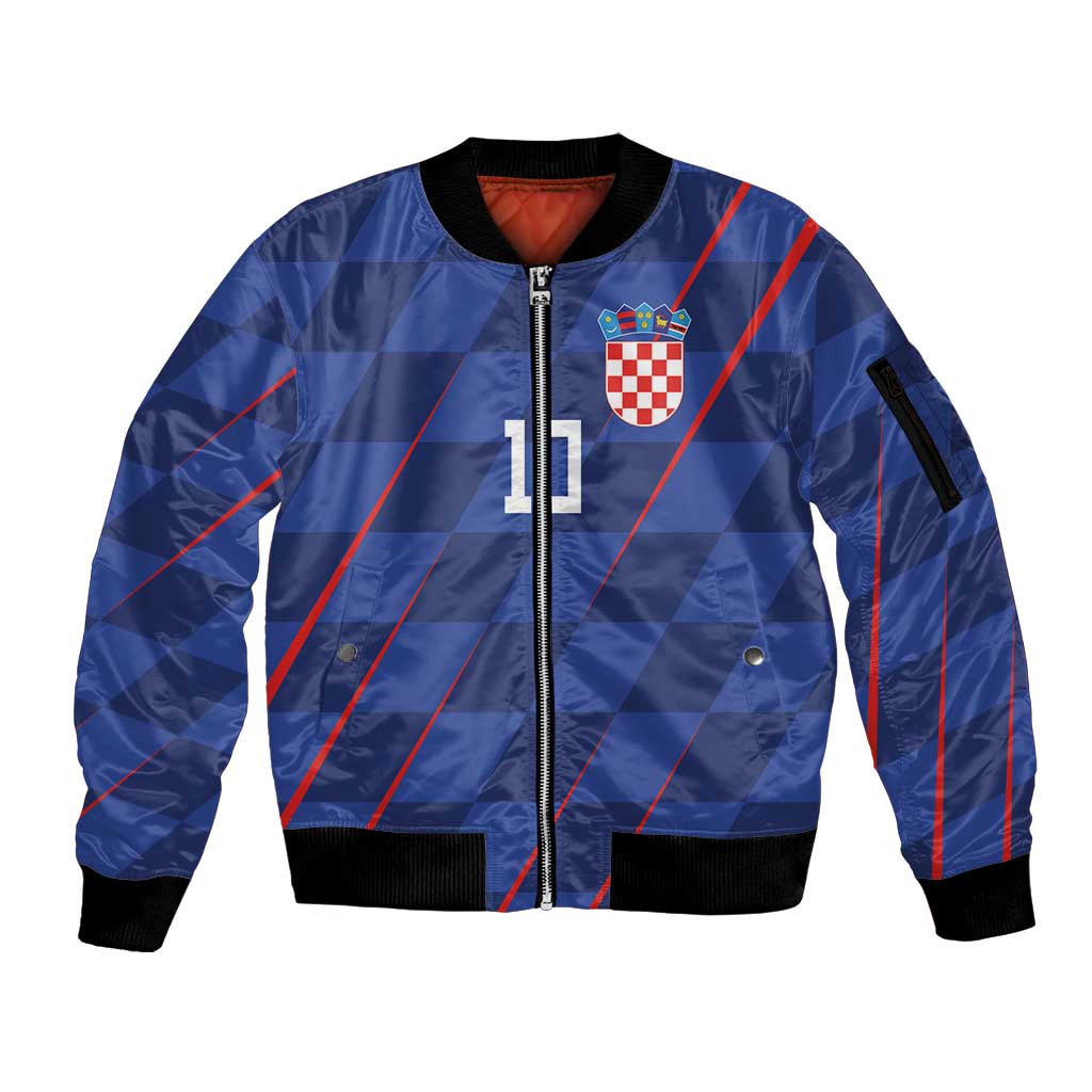 Custom Croatia National Football Sleeve Zip Bomber Jacket The Checkered Blue Version - Wonder Print Shop