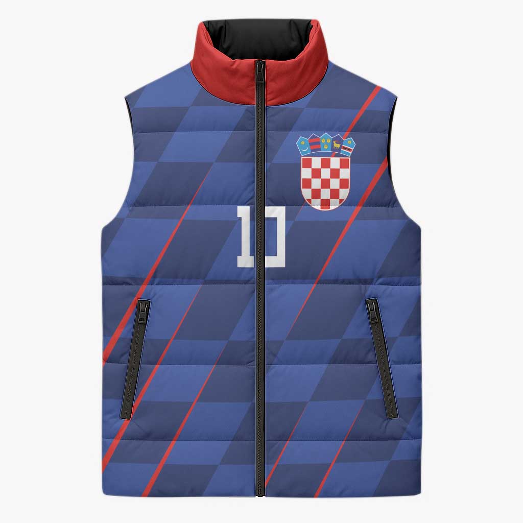 Custom Croatia National Football Sleeveless Puffer Jacket The Checkered Blue Version - Wonder Print Shop