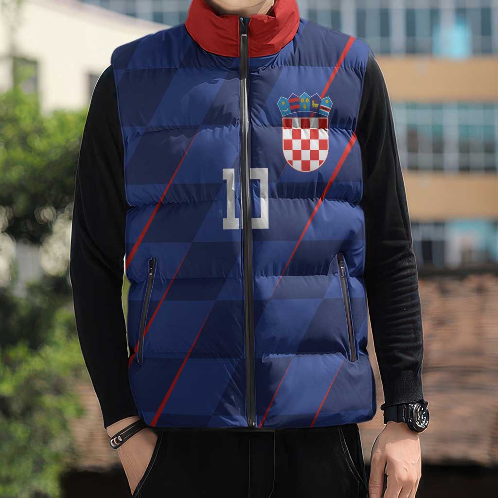 Custom Croatia National Football Sleeveless Puffer Jacket The Checkered Blue Version - Wonder Print Shop