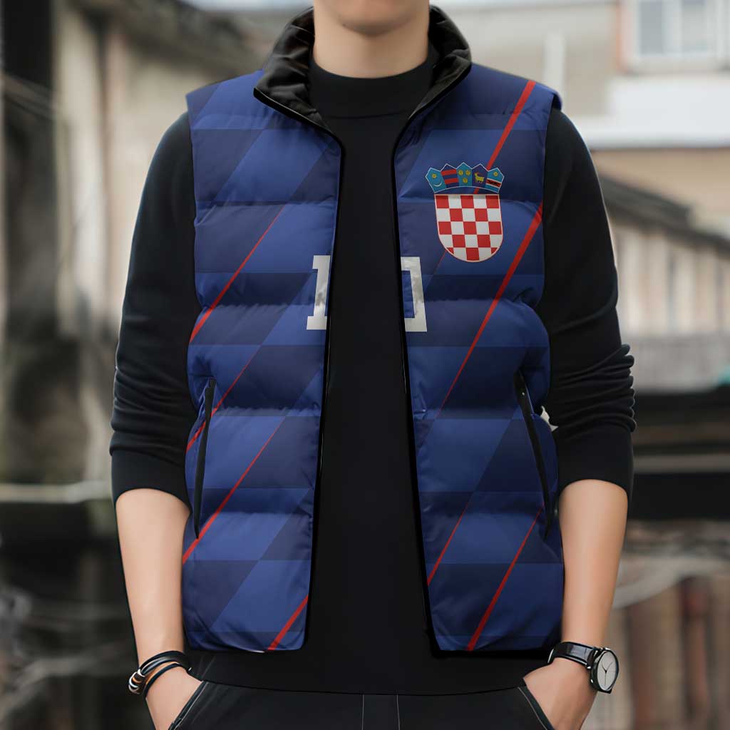 Custom Croatia National Football Sleeveless Puffer Jacket The Checkered Blue Version - Wonder Print Shop