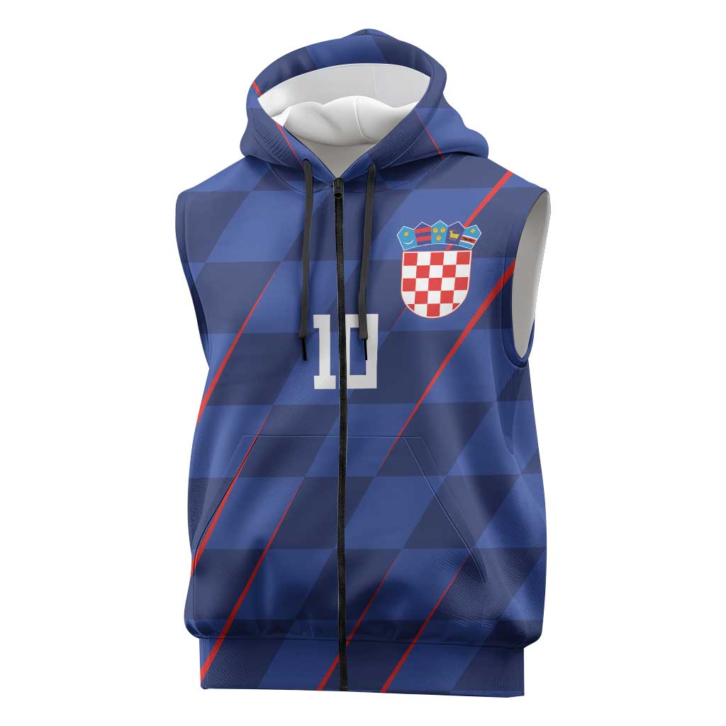 Custom Croatia National Football Sleeveless Zip Hoodie The Checkered Blue Version - Wonder Print Shop