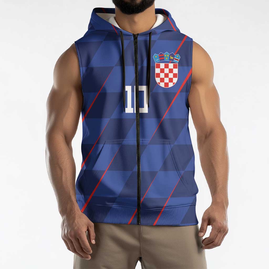 Custom Croatia National Football Sleeveless Zip Hoodie The Checkered Blue Version - Wonder Print Shop