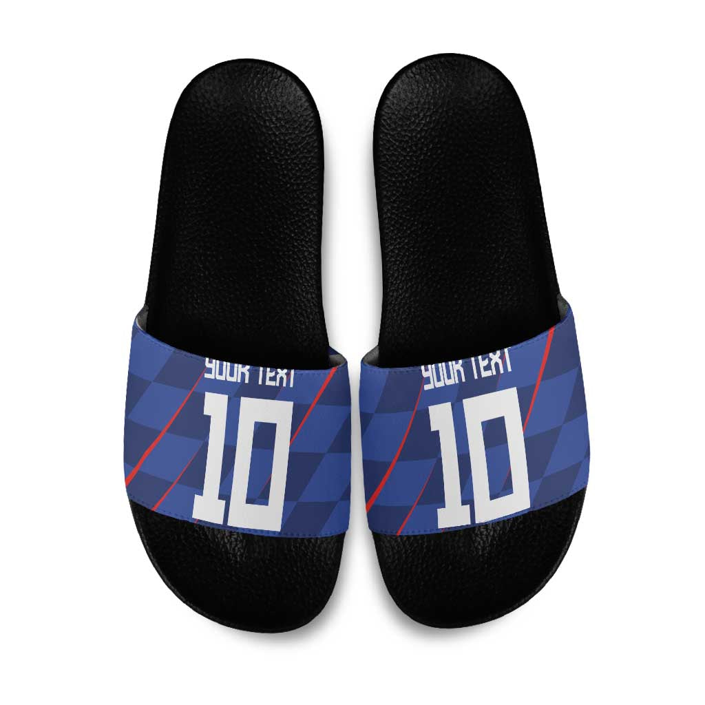 Custom Croatia National Football Slide Sandals The Checkered Blue Version - Wonder Print Shop