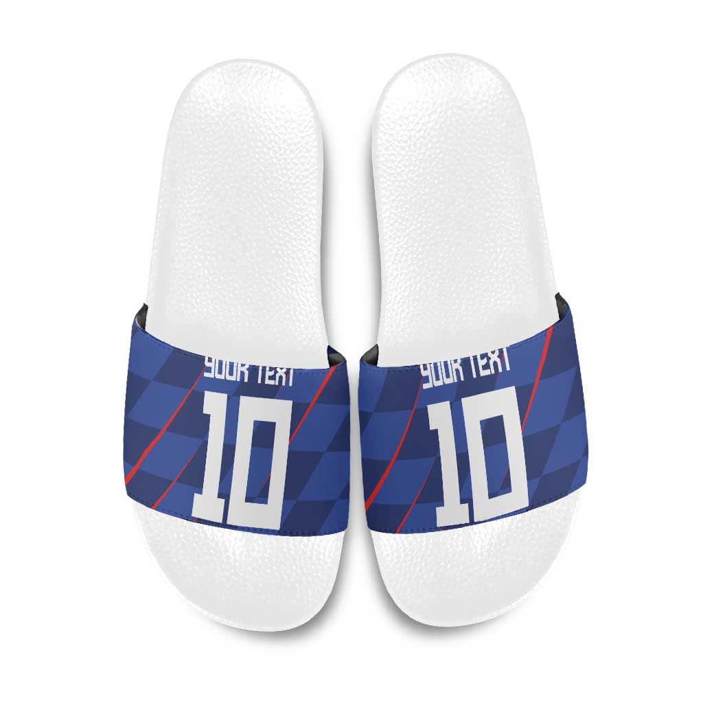 Custom Croatia National Football Slide Sandals The Checkered Blue Version - Wonder Print Shop