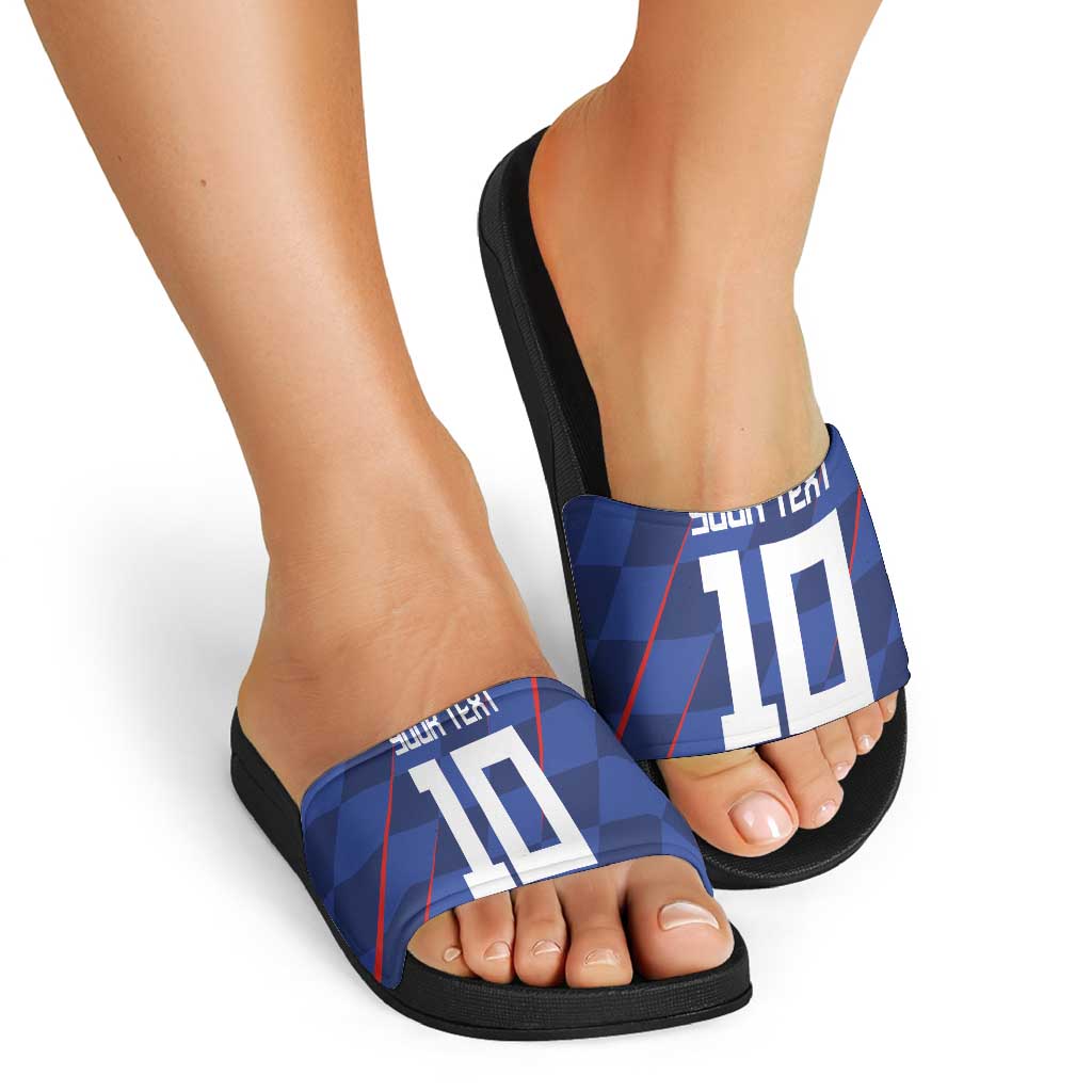 Custom Croatia National Football Slide Sandals The Checkered Blue Version - Wonder Print Shop