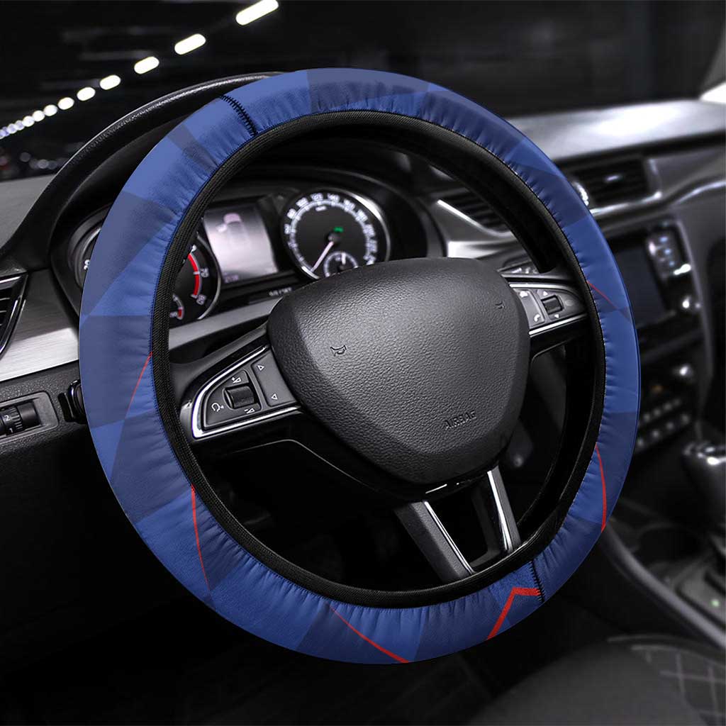 Croatia National Football Steering Wheel Cover The Checkered Blue Version - Wonder Print Shop