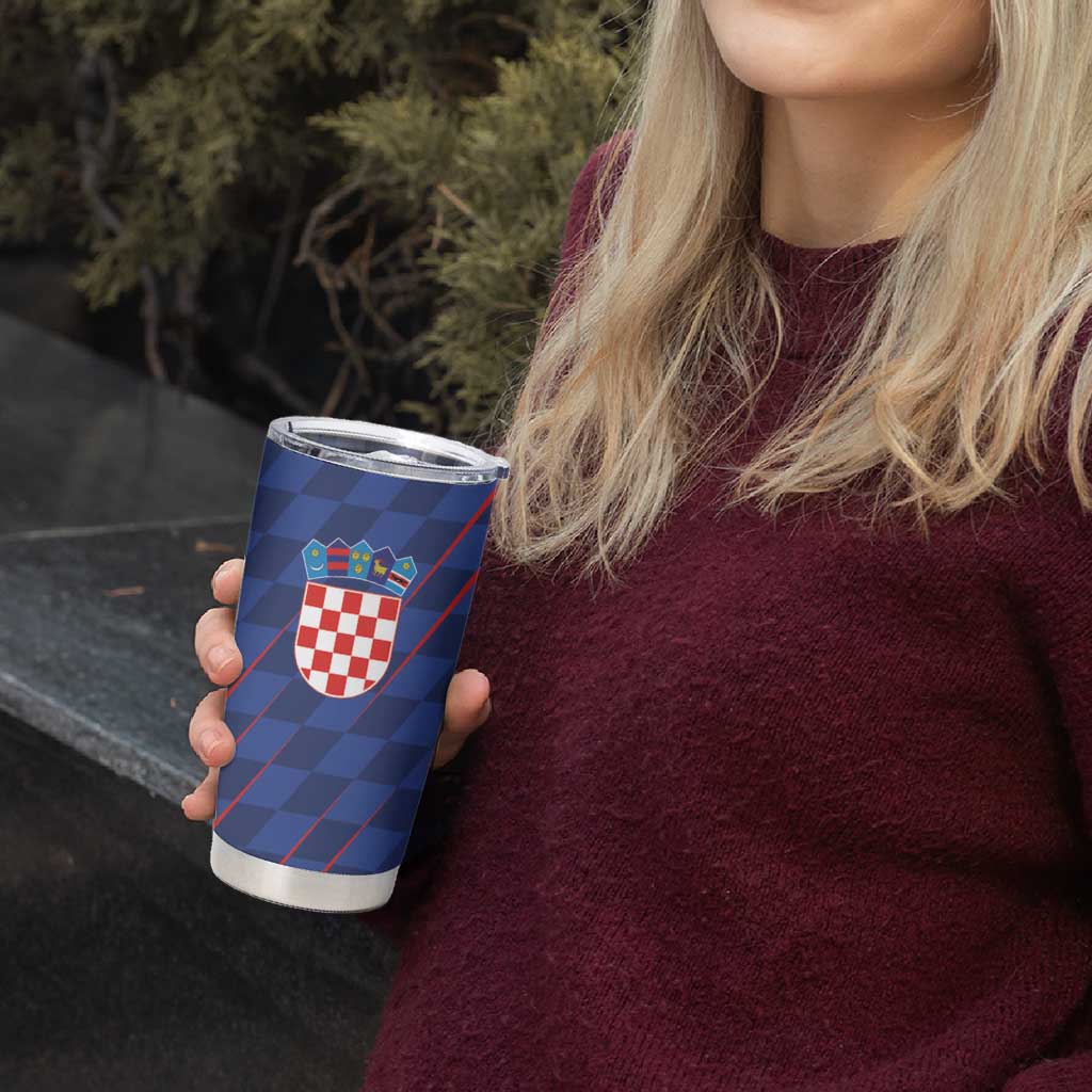 Custom Croatia National Football Tumbler Cup The Checkered Blue Version - Wonder Print Shop