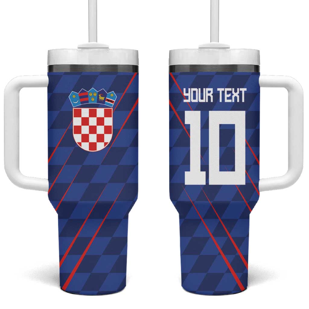 Custom Croatia National Football Tumbler With Handle The Checkered Blue Version - Wonder Print Shop