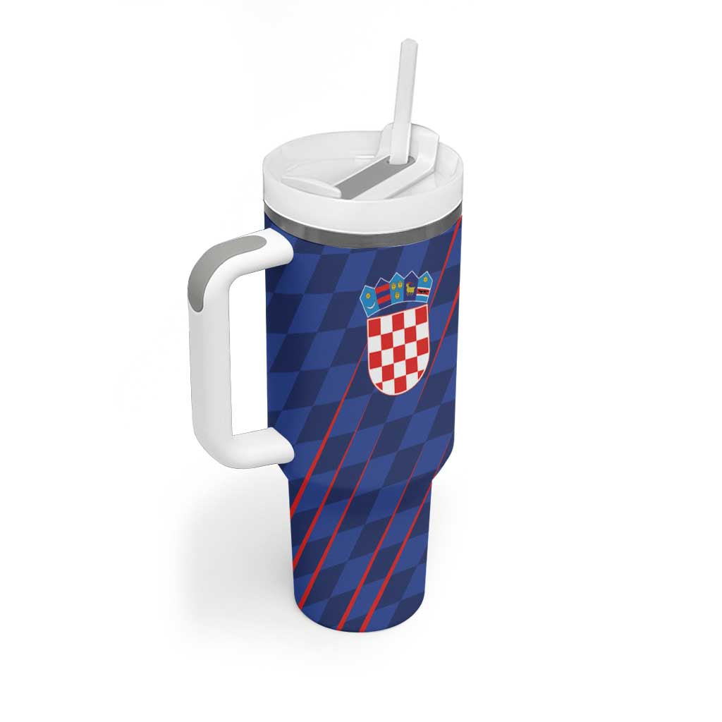 Custom Croatia National Football Tumbler With Handle The Checkered Blue Version - Wonder Print Shop