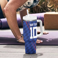 Custom Croatia National Football Tumbler With Handle The Checkered Blue Version - Wonder Print Shop