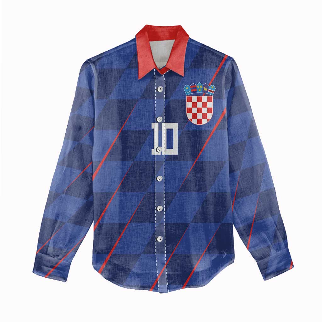 Custom Croatia National Football Women Casual Shirt The Checkered Blue Version - Wonder Print Shop