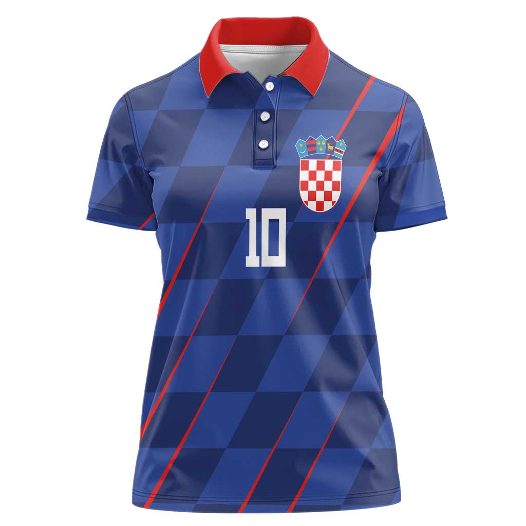 Custom Croatia National Football Women Polo Shirt The Checkered Blue Version - Wonder Print Shop