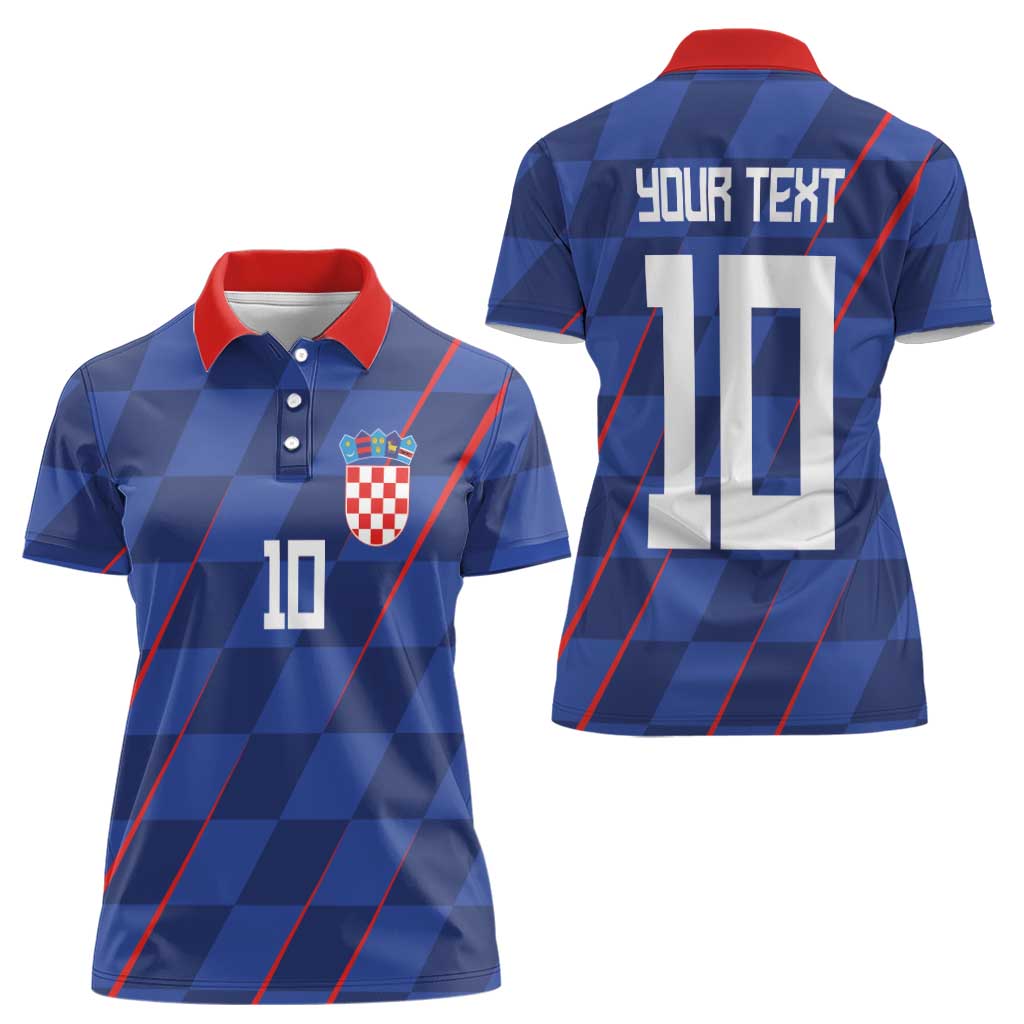 Custom Croatia National Football Women Polo Shirt The Checkered Blue Version - Wonder Print Shop