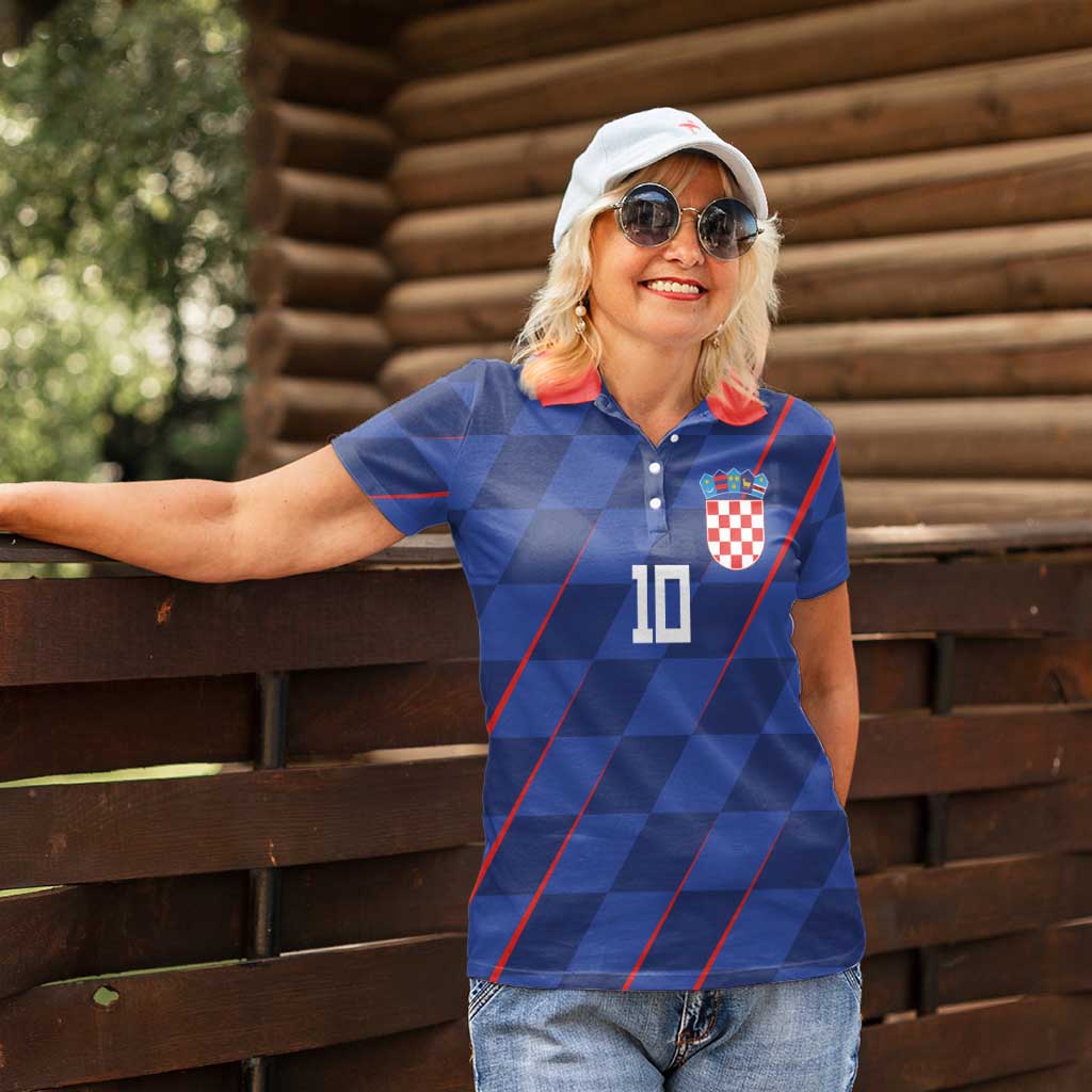 Custom Croatia National Football Women Polo Shirt The Checkered Blue Version - Wonder Print Shop