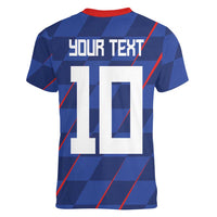 Custom Croatia National Football Women V-Neck T-Shirt The Checkered Blue Version - Wonder Print Shop