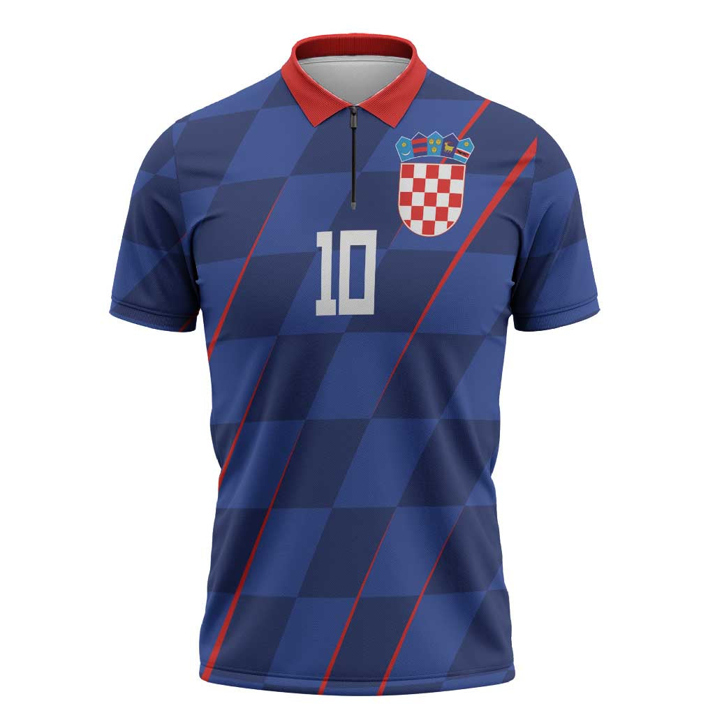 Custom Croatia National Football Zipper Polo Shirt The Checkered Blue Version - Wonder Print Shop