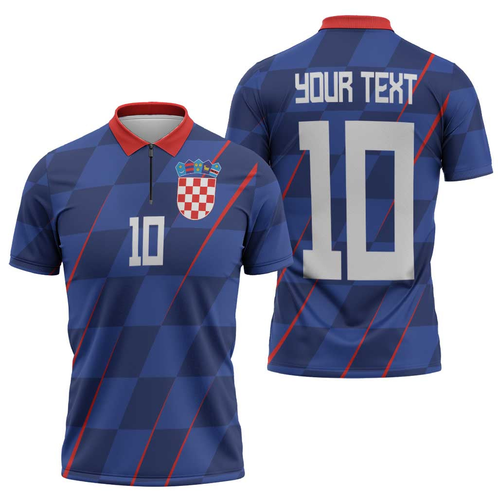 Custom Croatia National Football Zipper Polo Shirt The Checkered Blue Version - Wonder Print Shop