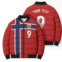 Custom Norway Football Bomber Puffer Jacket Cross Nordic Knot Pattern National Flag Style