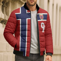 Custom Norway Football Bomber Puffer Jacket Cross Nordic Knot Pattern National Flag Style