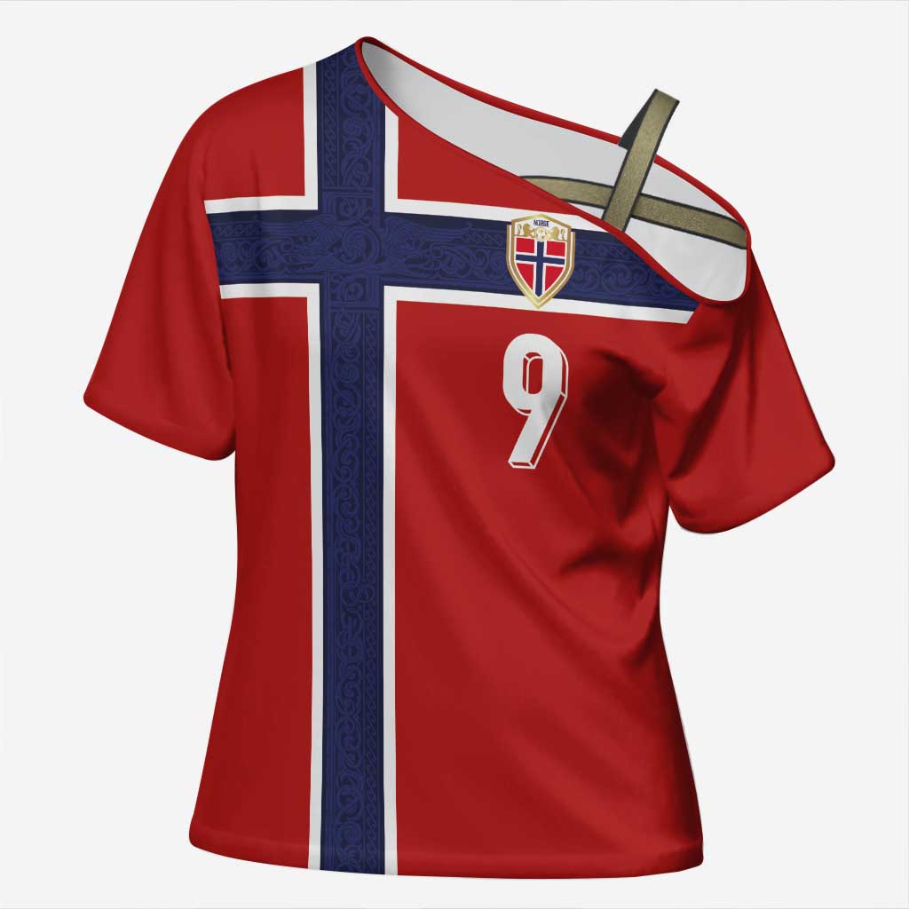 Custom Norway Football Cross Shoulder Shirt Cross Nordic Knot Pattern National Flag Style